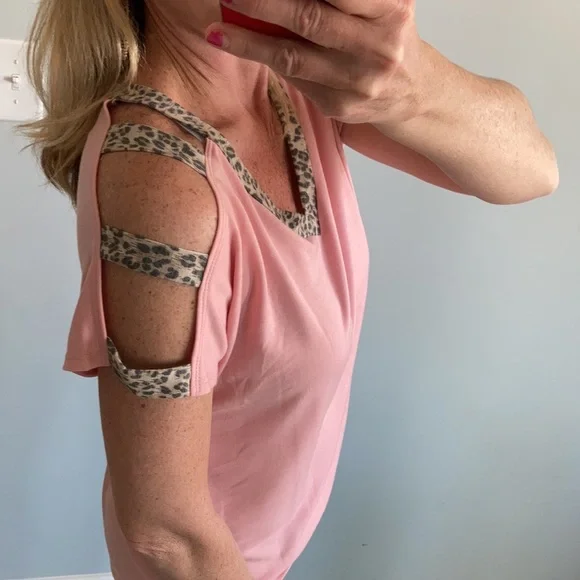 Blush V Neck, Cold Shoulder Top - Picture 7 of 8